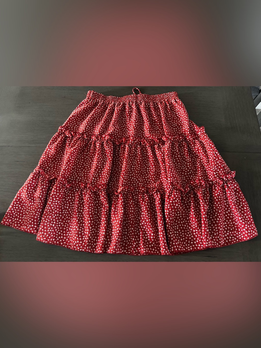 SHEIN Red Tiered A-Line Skirt with White Dots - Picture 3 of 3